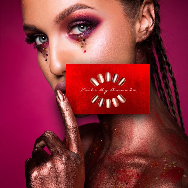 Nagel Artist Makeup Ro Red Appointation Card Tidsbeställning Kort (Nails Artist Makeup Rose Red Appointment Card)