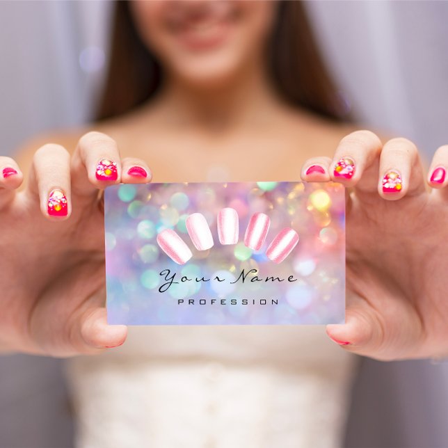 Nagel Artist Rosa Wow Maniboypedicure Holograph Visitkort (Nails Artist Pink Wow Manicure Pedicure Holograph Business Card)