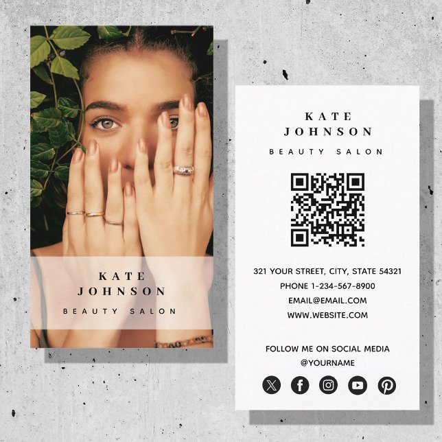 Nagel Beaty Salon Makeup Artist Photo QR-kod Visitkort (Nail Beaty Salon Makeup Artist Photo QR Code Business Card)