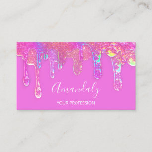 Nagel Beauty Logotyp Drips Holographs Rosa Visitkort
