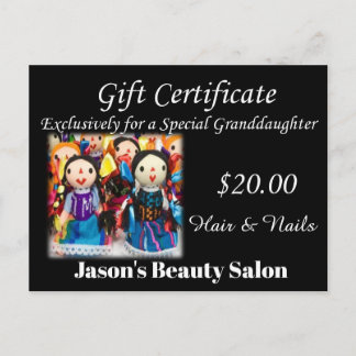 Nagel & Beauty Salon, Barbershop, Gift Certificate Vykort