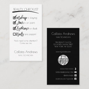 Nagel Black White Beauty Checklist Business Logoty Visitkort