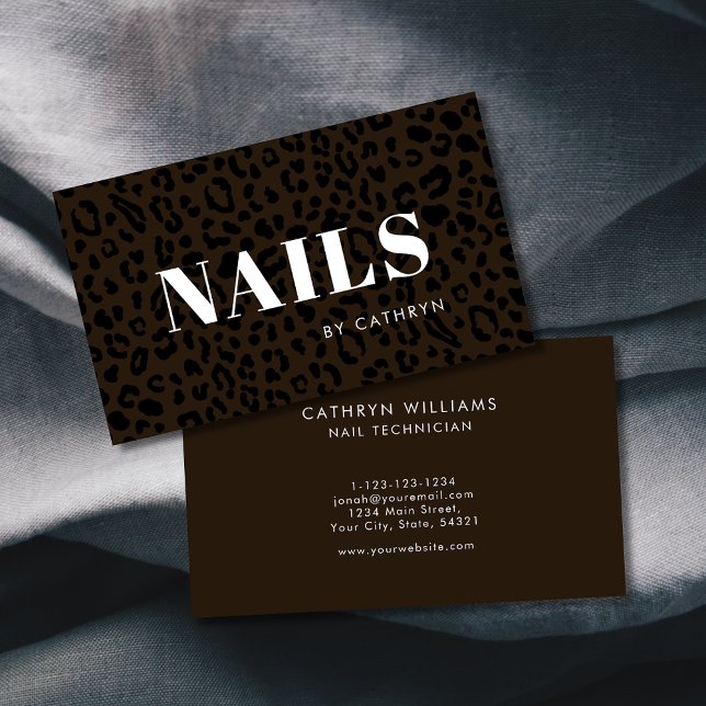 Nagel Brown Animal Print Nail Technician Visitkort (Skapare uppladdad)
