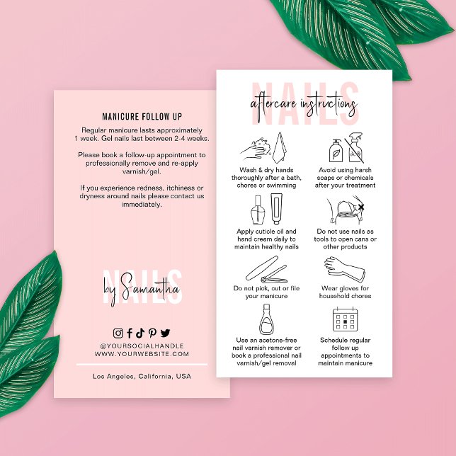 Nagel Care Instruktioner för kvinnlig Rosa Manicua Visitkort (Skapare uppladdad)