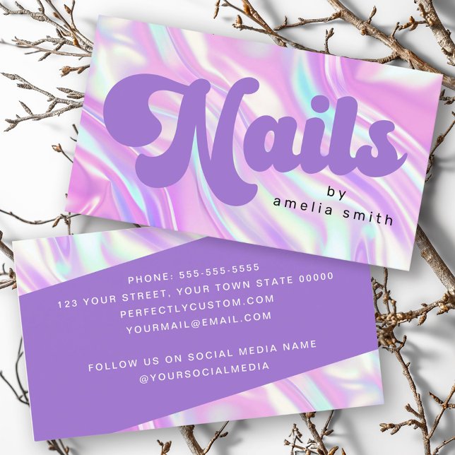 Nagel efter namn lila pastellisering visitkort (Nails by name purple pastels business card)
