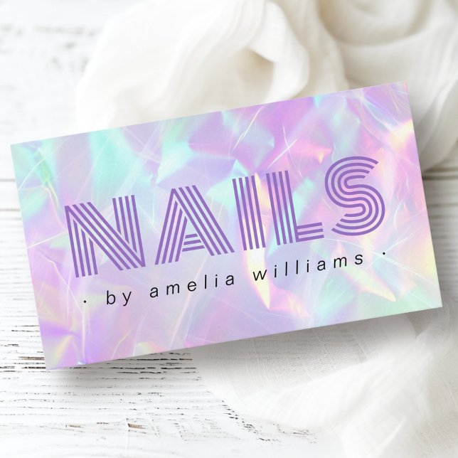 Nagel lila holografisk pastel regnbåge färg visitkort (Nails purple holographic pastel rainbow colors business card)