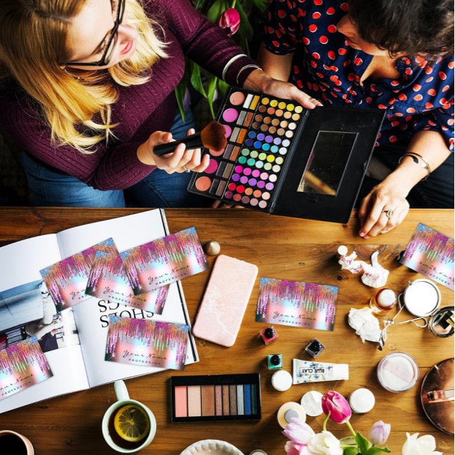 Nagel Makeup Artist Holograph Ro Lila Glitter Visitkort (Nails Makeup Artist Holograph Rose Purple Glitter Business Card)