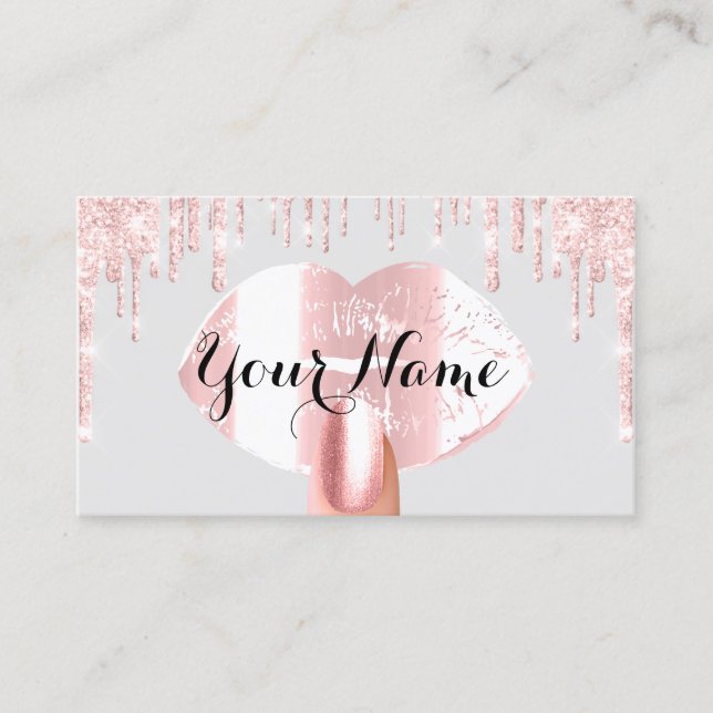 Nagel Makeup Artist Ro Drips Grått Rosa Kiss Visitkort (Framsida)