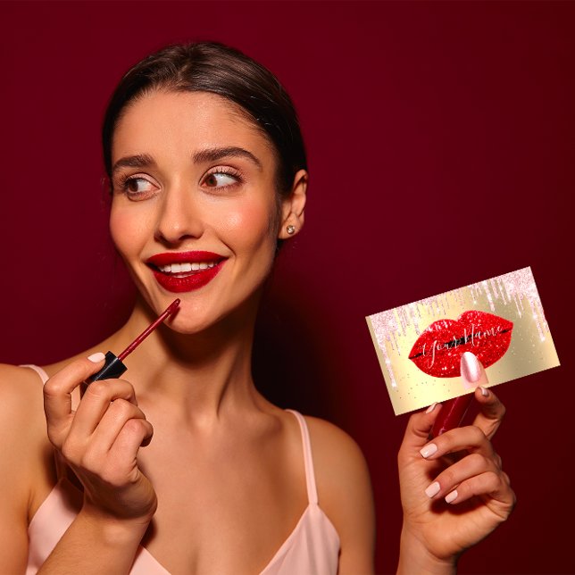 Nagel Makeup Artist Rosa Drips Kiss Läppar Red VIP Visitkort (Custom Logo House Real Estate Agent Gold Black Squ Classic Round Sticker)