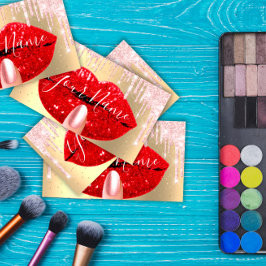 Nagel Makeup Artist Rosa Drips Kiss Läppar Red Visitkort