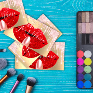 Nagel Makeup Artist Rosa Drips Kiss Läppar Red Visitkort