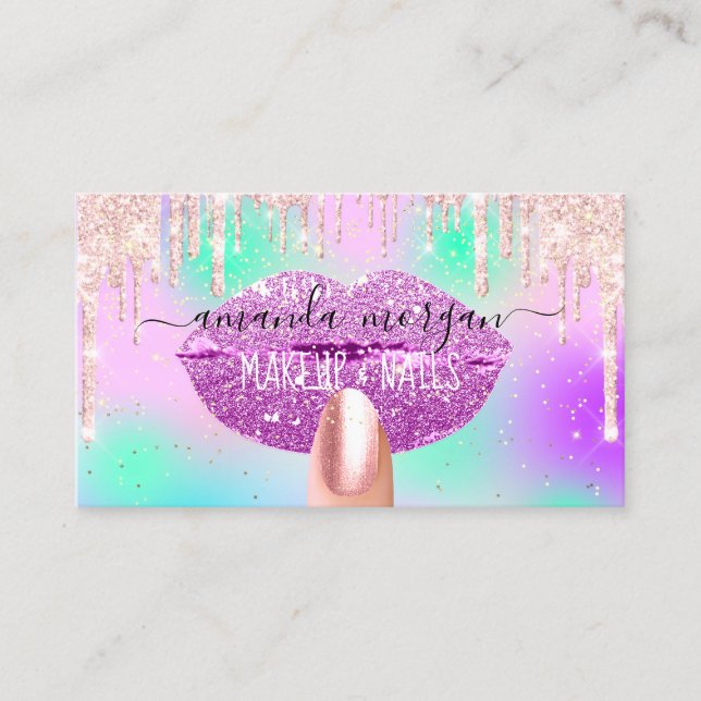 Nagel ManiboyMakeup Holograph Läppar Glitter Pinky Visitkort (Framsida)