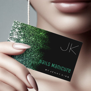Nagel Manicuage Luminous Teal Glitter Stars Modern Visitkort