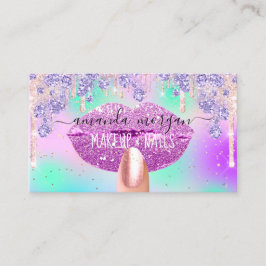 Nagel ManiURE Makeup Holograph Läppar Glitter Blue Visitkort