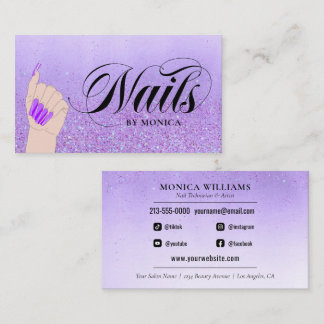 Nagel ManiURE Tech Lila Glam Glitter Beauty Shop Visitkort