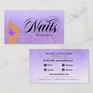 Nagel ManiURE Tech Lila Glam Glitter Nail Artist Visitkort