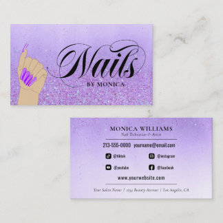 Nagel ManiURE Tech Lila Glam Glitter Nail Artist Visitkort