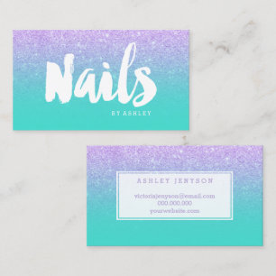 Nagel moderna typografi lavender glitter-turkos visitkort