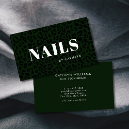 Nagel Mörk grönt Animal Print Nail Technician Visitkort