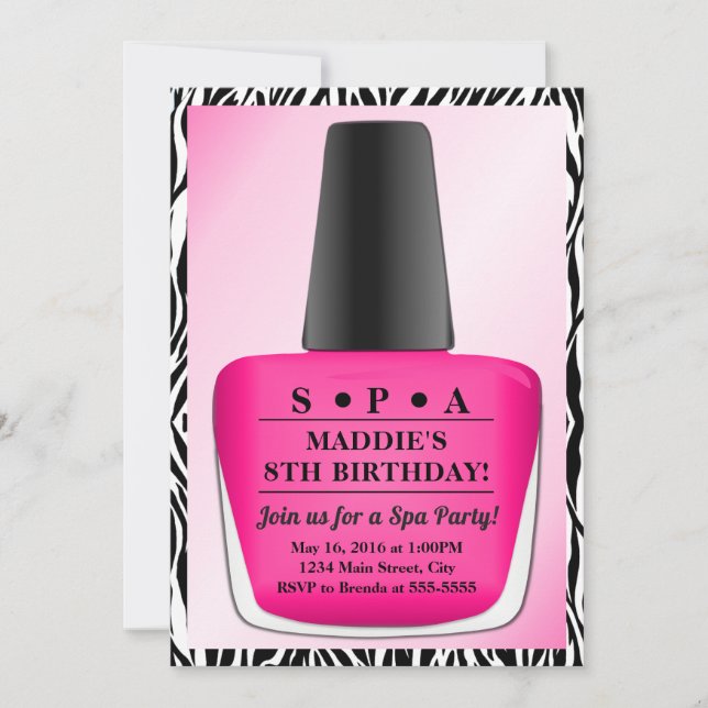 Nagel Polsk födelsedagsinbjudan Rosa Spa Party Inbjudningar (Framsida)