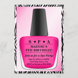Nagel Polsk födelsedagsinbjudan Rosa Spa Party Inbjudningar