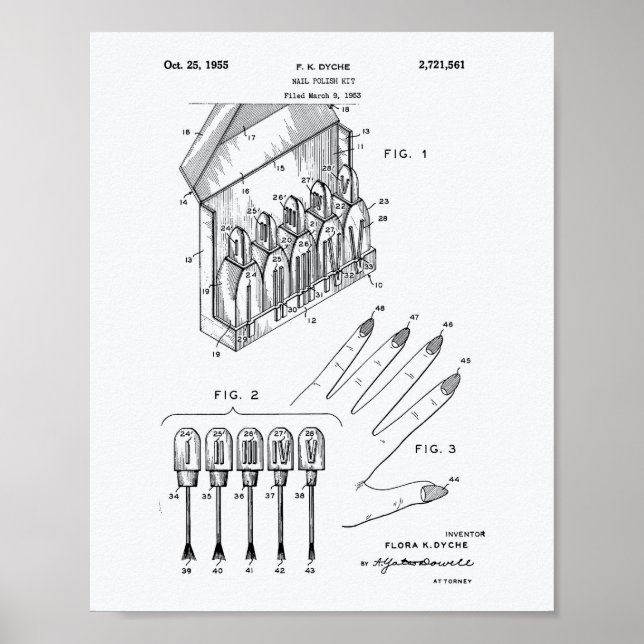 Nagel polsk Kit 1955 Patent Art White Papper Poster (Framsidan)