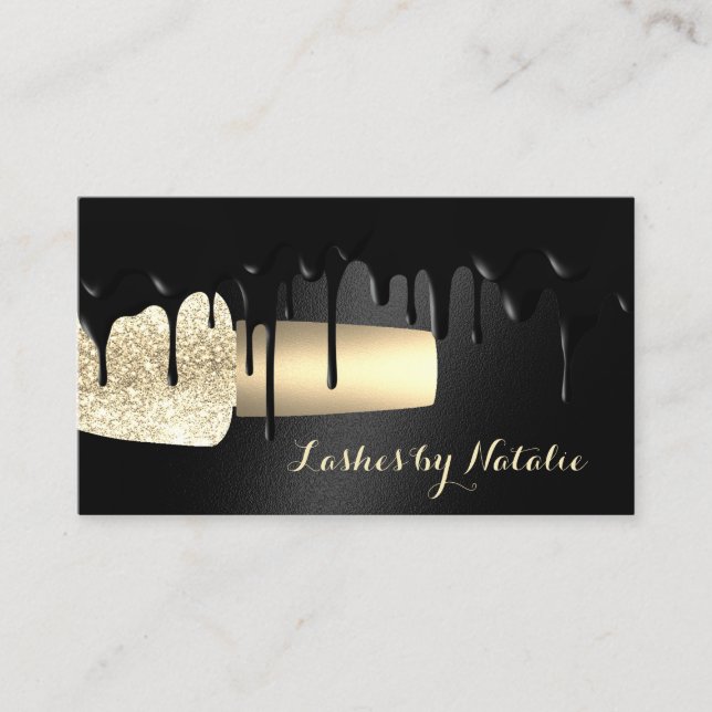 Nagel polsk salon Modern Black Drips Manicurist Visitkort (Framsida)