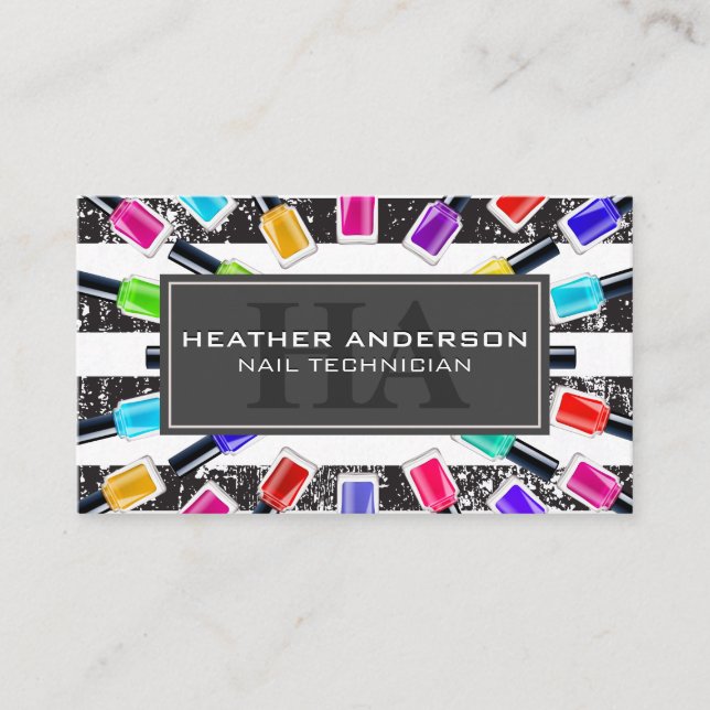 Nagel polska Flaskor | Monogram och Rand | Tillämp Tidsbeställning Kort (Framsida)