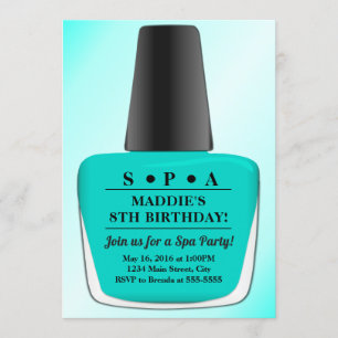 Nagel Polska födelsedagsinbjudan Teal Spa Party Inbjudningar