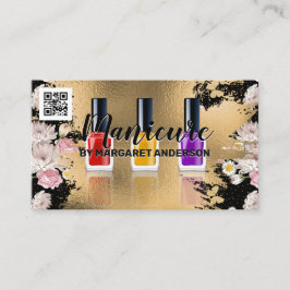 Nagel polska | Guld Flowers | QR-kod Tidsbeställning Kort