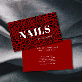 Nagel Red Animal Print Nail Technician Visitkort