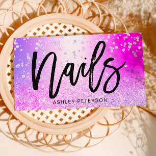 Nagel rosa chic glitter metallkonfetti gnistra i visitkort
