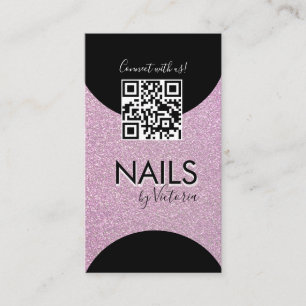 Nagel Salon Beauty Artist QR Code Faux Glitter Visitkort