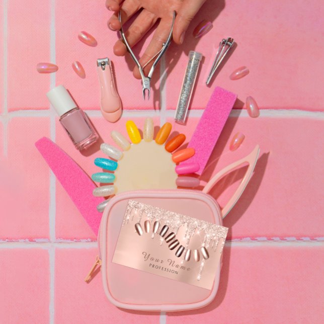 Nagel Salon Manicurist Drips Glitter RoseVIP Visitkort (Skapare uppladdad)