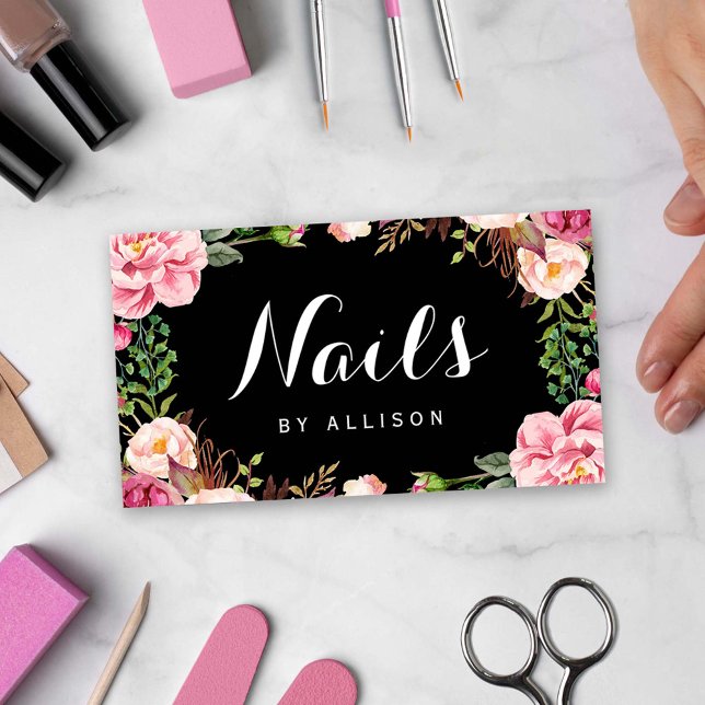 Nagel Salon Nail Technician Romantic Blommigt Wrap Visitkort (Skapare uppladdad)