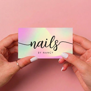 Nagel Salong Skript Typografi Holografisk iridesce Visitkort