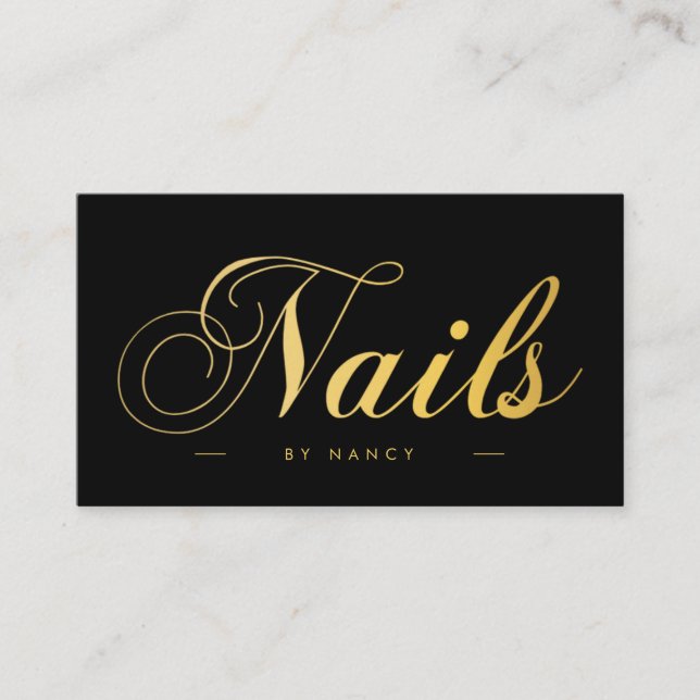 Nagel Script Calligraphy Black & Guld Visitkort (Framsida)
