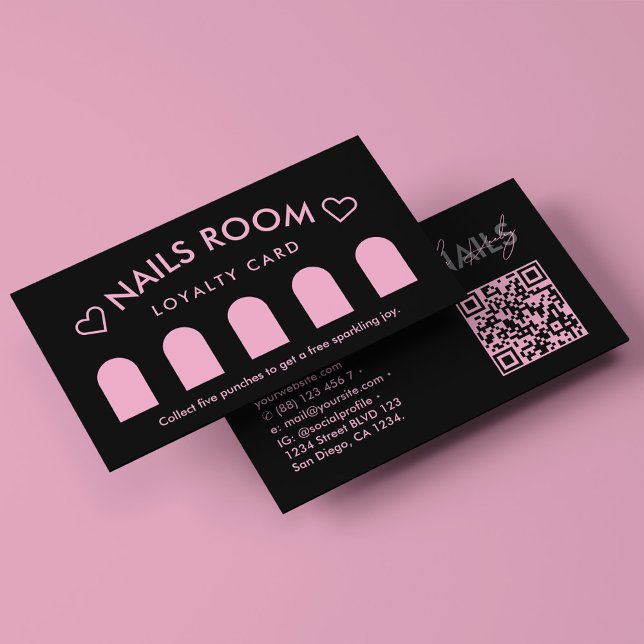 Nagel Spa-terapeapist, Black Rosa Loyalty Visitkort (Nail Spa Therapist Black Pink Loyalty Business Card
)