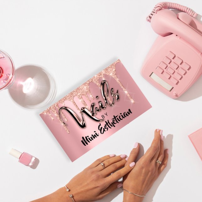 Nagel Studio Artist Acrylic Dricks Glitter Rosa Visitkort (Nails Studio Artist Acrylic Drips Glitter Pink Business Card)
