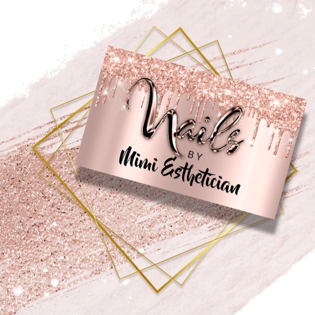 Nagel Studio Artist Drifts Glitter Ro Beauty Visitkort (Nails Studio Artist Drips Glitter Rose Beauty Business Card)