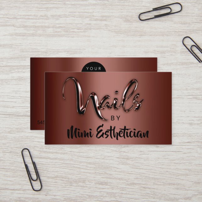Nagel Studio Artist Nagel Logotyp Script Brown VIP Visitkort (Fram/Back In Situ)