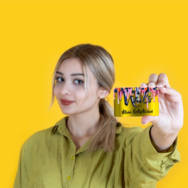 Nagel Studio Artist Nagel Script Logotyp Mustard D Visitkort (Merry Christmas Blue Gold Santa Reindeer Sleight Classic Round Sticker)