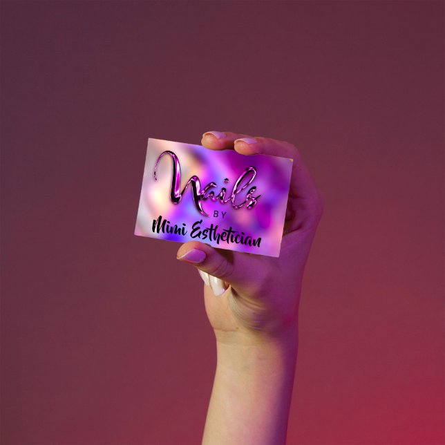 Nagel Studio Artist Nagel Script Logotyp Violet Ro Visitkort (Nails Studio Artist Nails Script Logo Violet Pink Business Card)
