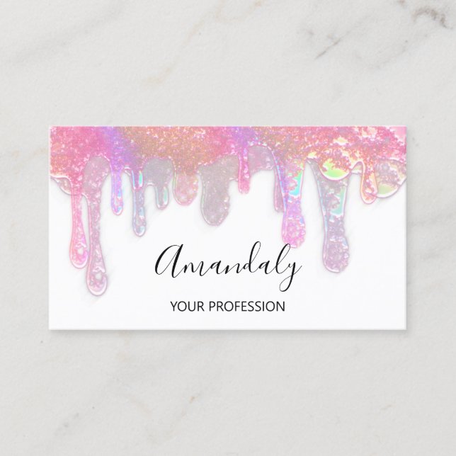 Nagel Studio Beauty Logotyp Drips Holograph White Visitkort (Framsida)