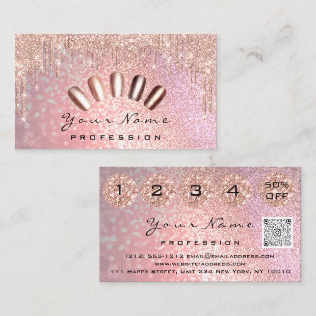Nagel Studio Drives Glitter ManicuURE QR Code SPA Visitkort (Fram/baksida)