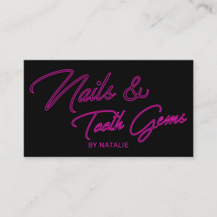 Nagel & Tand Gems Neon Rosa Typography Salon Visitkort