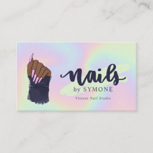 Nagel Tech Beauty Salon Pastel Neon Holografiska B Visitkort