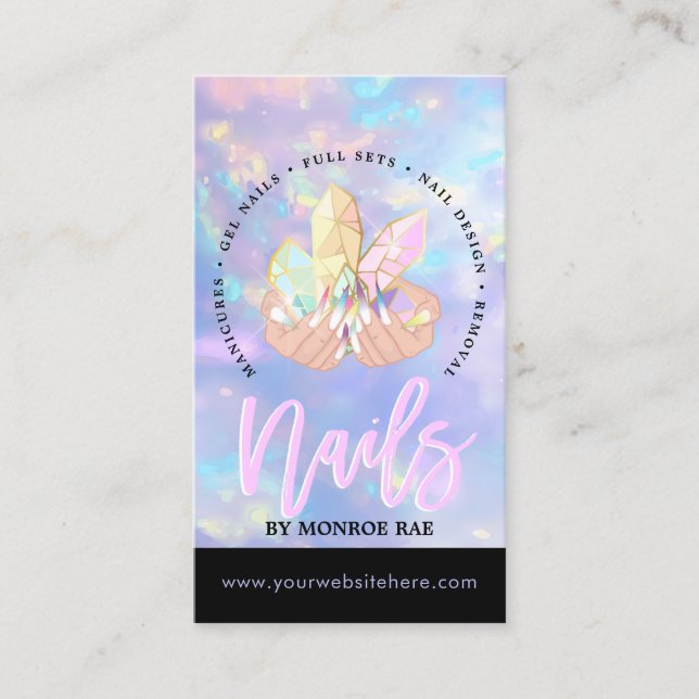 Nagel Tech Crystal HoloGrapal Nagel Shop Blue Opal Visitkort (Framsida)