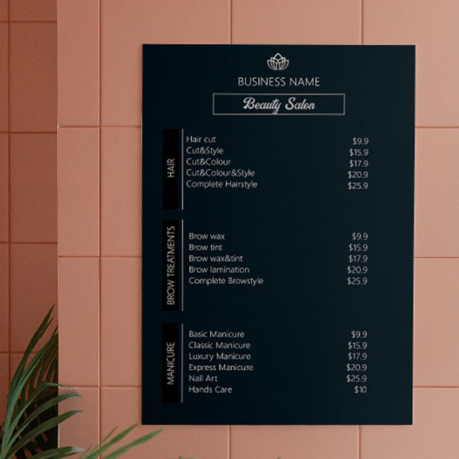 Nagel Tech Esthetician Pris List Black White Grått Poster (Nail Tech Esthetician Price List Black White Gray Poster)