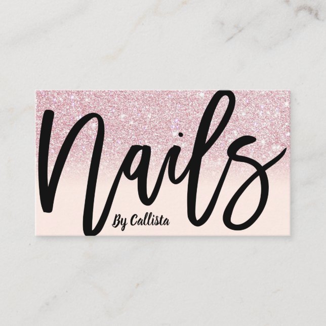 Nagel Tech Girly Rosa Glitter Ombre Typografi Visitkort (Framsida)